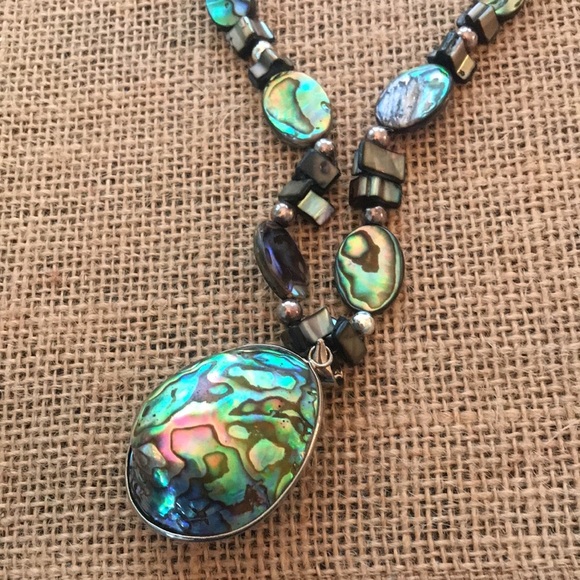 Abalone Vintage Whole Shell Necklace With Small Abalone Shell Pieces - Picture 1 of 16